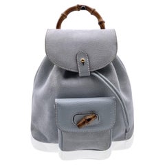 Gucci Used Baby Blue Suede Bamboo Small Backpack Shoulder Bag