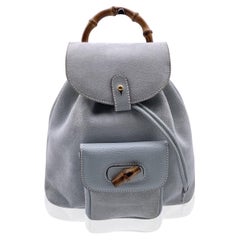 Gucci Vintage Baby Blue Suede Bamboo Small Backpack Shoulder Bag