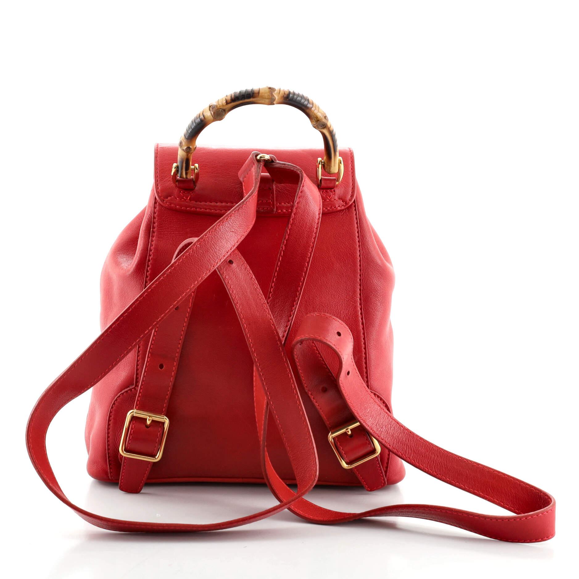 Red Gucci Vintage Bamboo Backpack Leather Mini