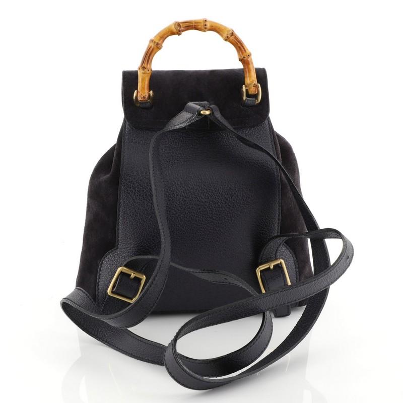 Black Gucci Vintage Bamboo Backpack Suede Mini