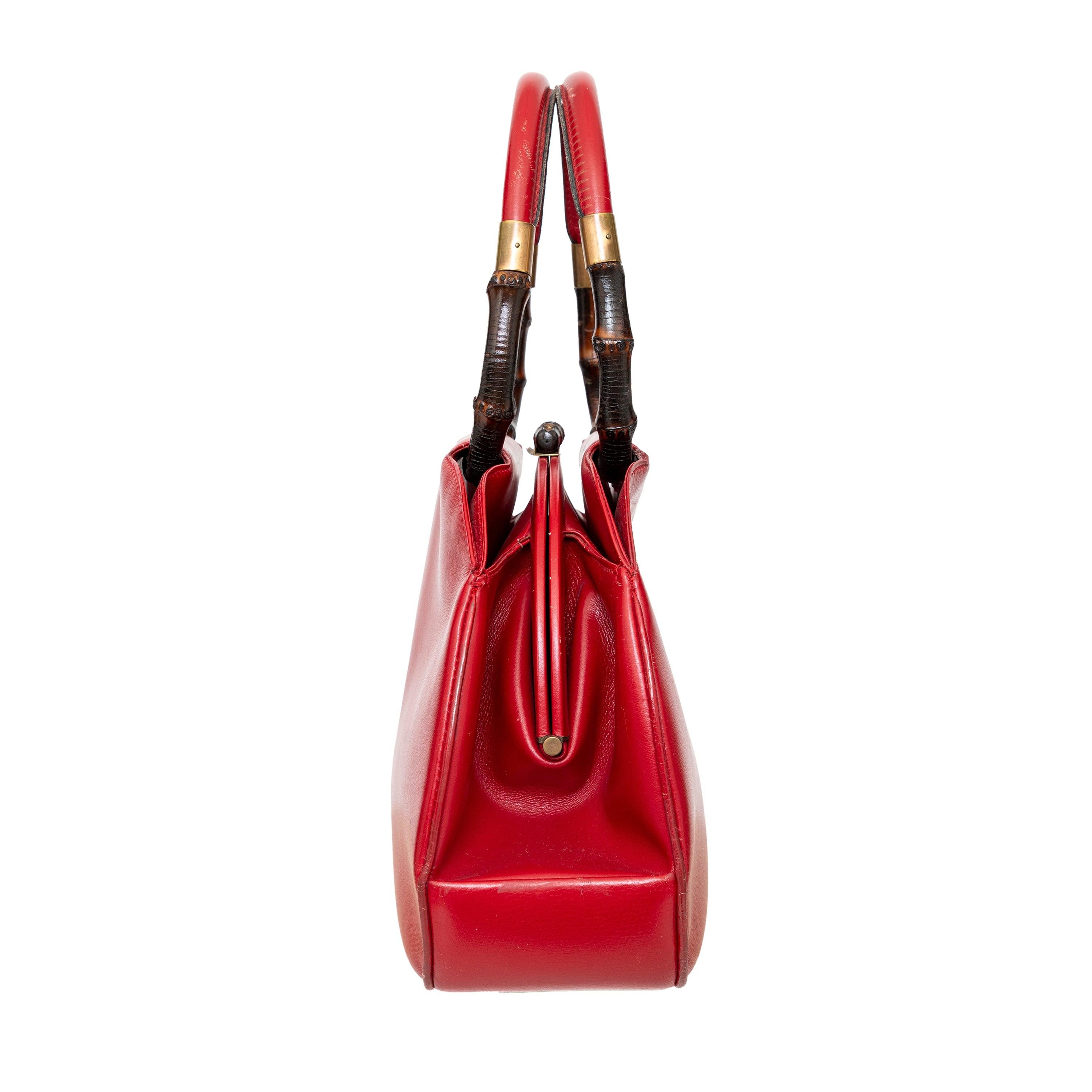 Red Gucci Vintage Bamboo Bag - '60s