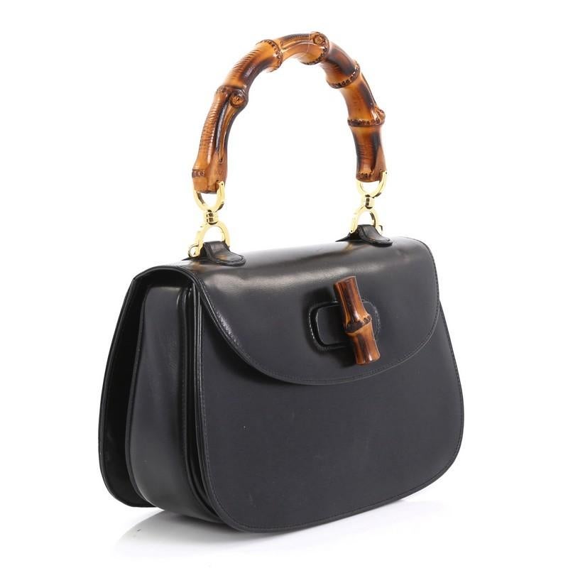 Black Gucci Vintage Bamboo Convertible Top Handle Bag Leather Medium