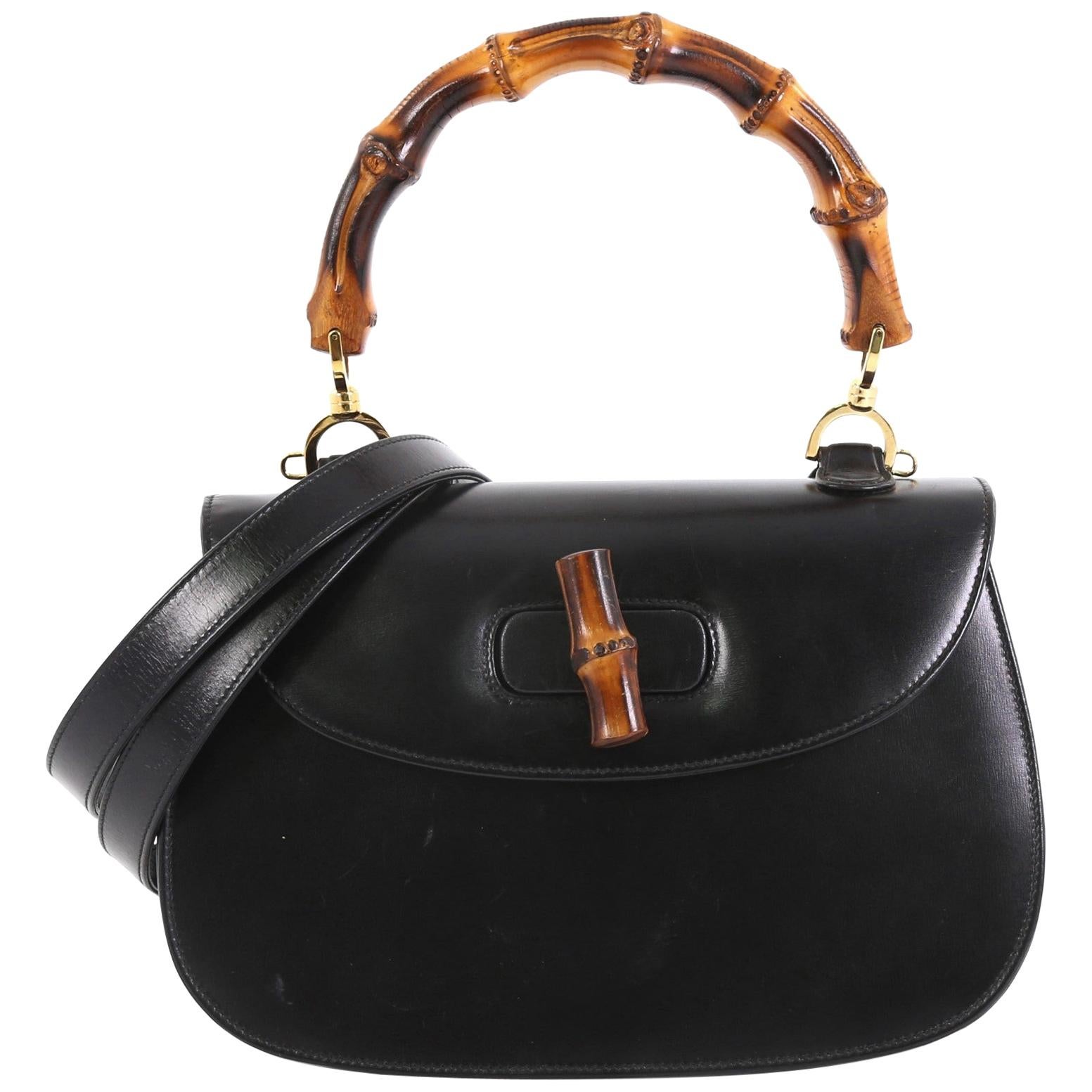Gucci Vintage Bamboo Convertible Top Handle Bag Leather Medium