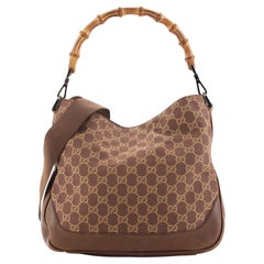 Gucci Vintage Bamboo Handle Open Hobo GG Canvas with Leather Small Gucci Vintage Bamboo Handle Open Hobo GG Canvas with Leather Small
