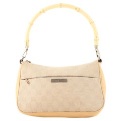 Gucci Vintage Bamboo Handle Zip Baguette Hobo GG Canvas Medium