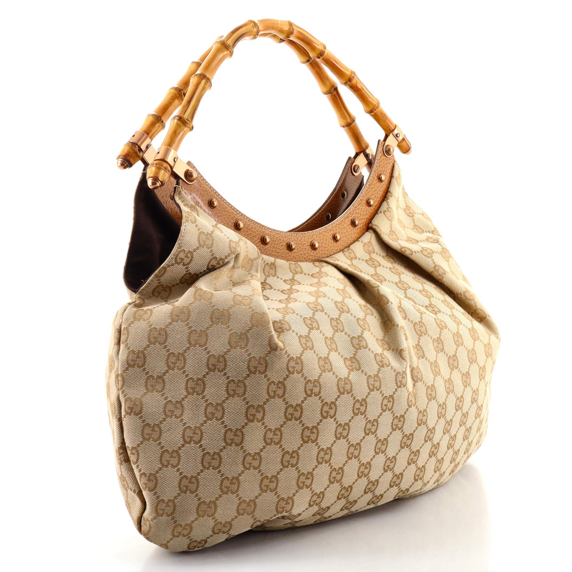 Gucci Vintage Bambus Hobo GG Segeltuch groß (Braun)