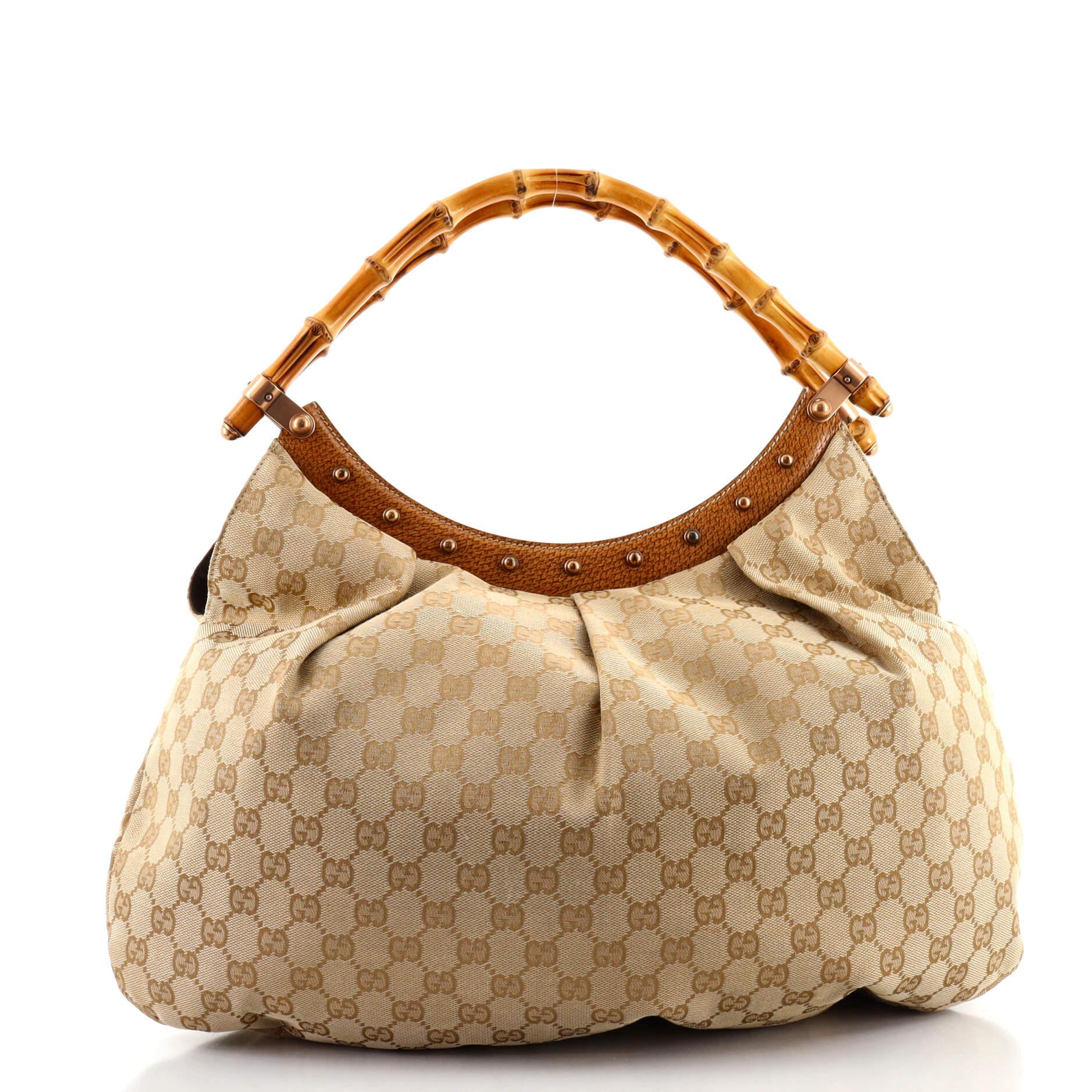 Gucci Vintage Bambus Hobo GG Segeltuch groß im Zustand „Gut“ in NY, NY