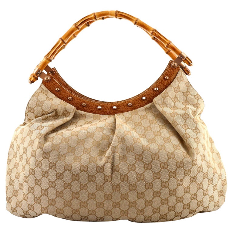 Gucci Vintage Bamboo Hobo GG Canvas Large at 1stDibs