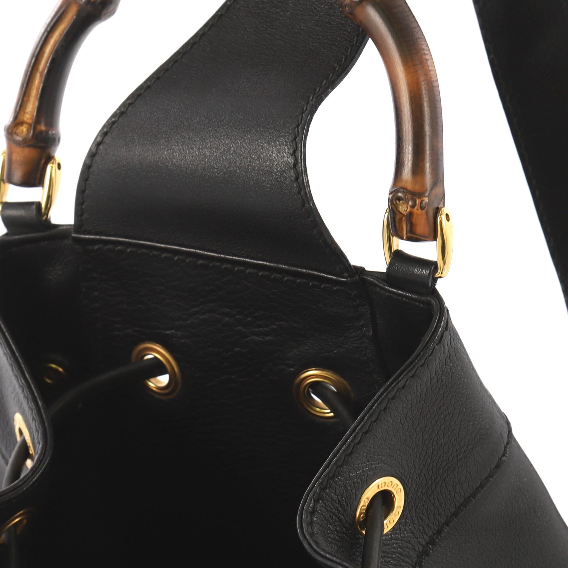Black Gucci Vintage Bamboo Sling Backpack Leather