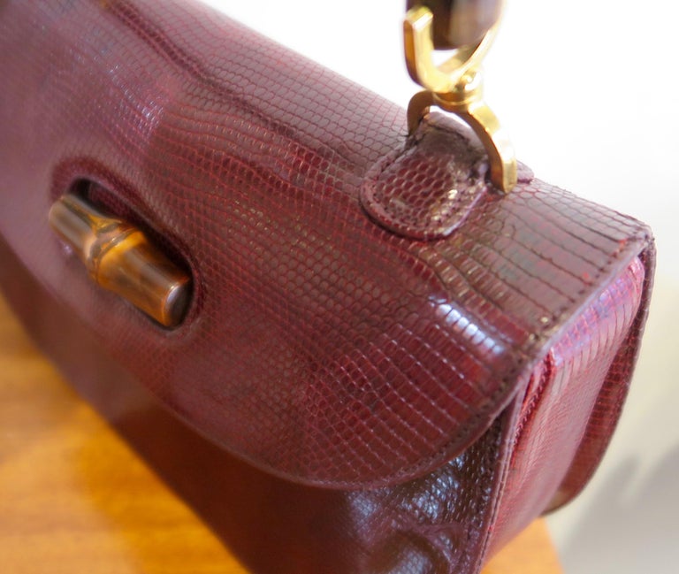 Women's Gucci Vintage Bamboo Snakeskin Handbag, 1960 For Sale