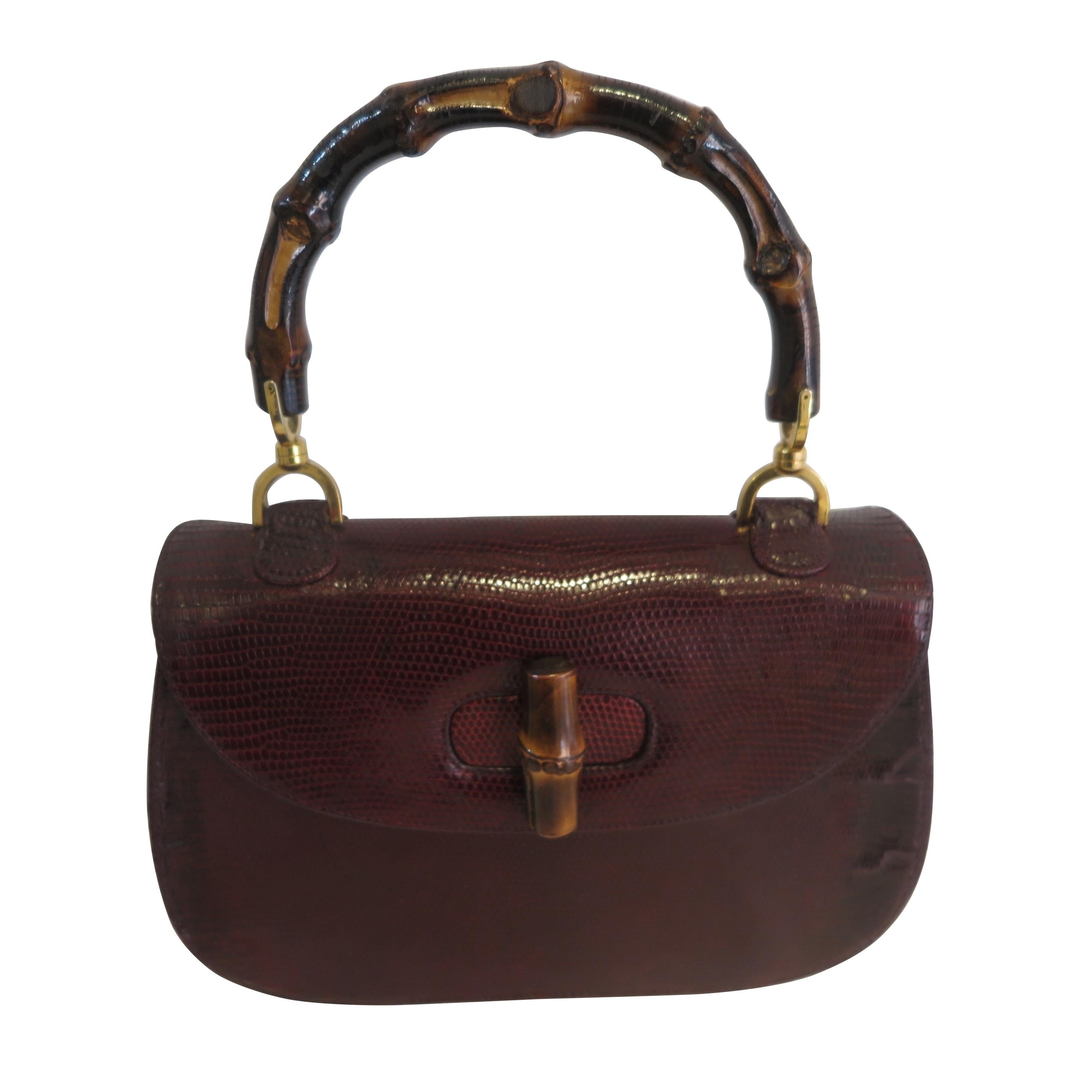 Gucci Vintage Bamboo Snakeskin Handbag, 1960 For Sale