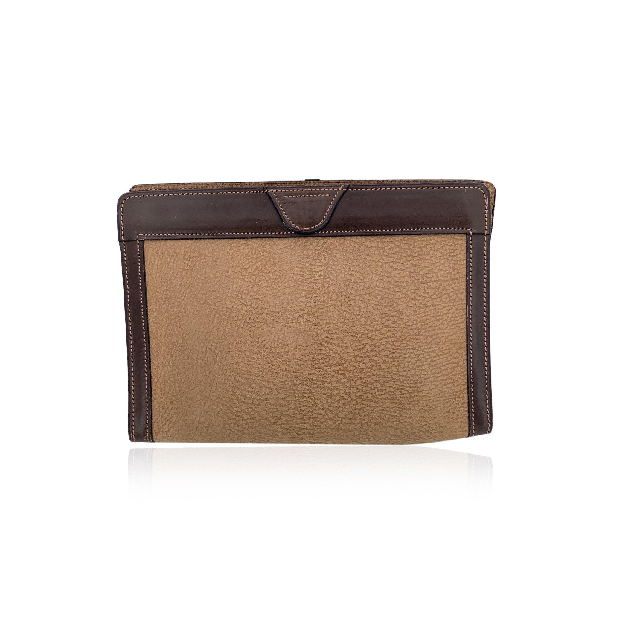 Gucci Vintage Beige Brown Leather Cosmetic Bag Clutch Pouch In Good Condition For Sale In Rome, Rome