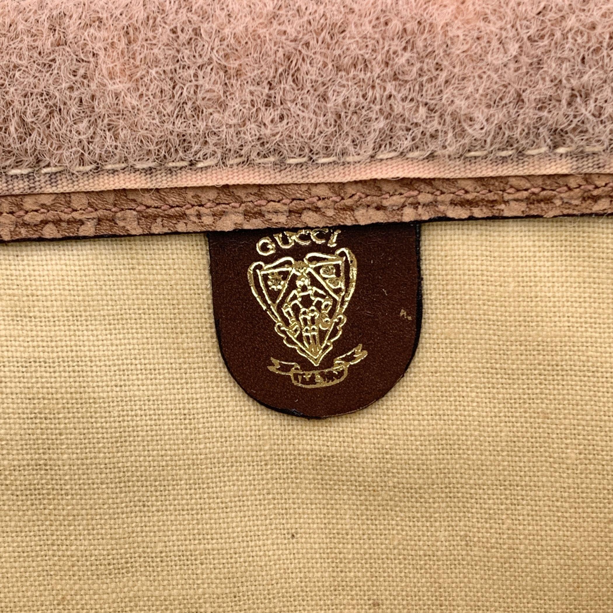 Gucci Vintage Beige Brown Leather Cosmetic Bag Clutch Pouch For Sale 2