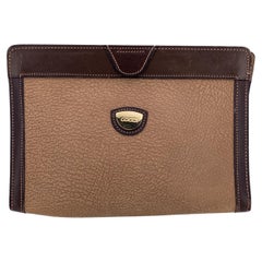 Gucci Vintage Beige Brown Leather Cosmetic Bag Clutch Pouch