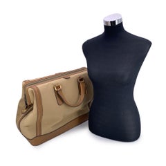 Gucci Vintage Beige Segeltuch und Leder Wochenendreisetasche zum Mitnehmen
