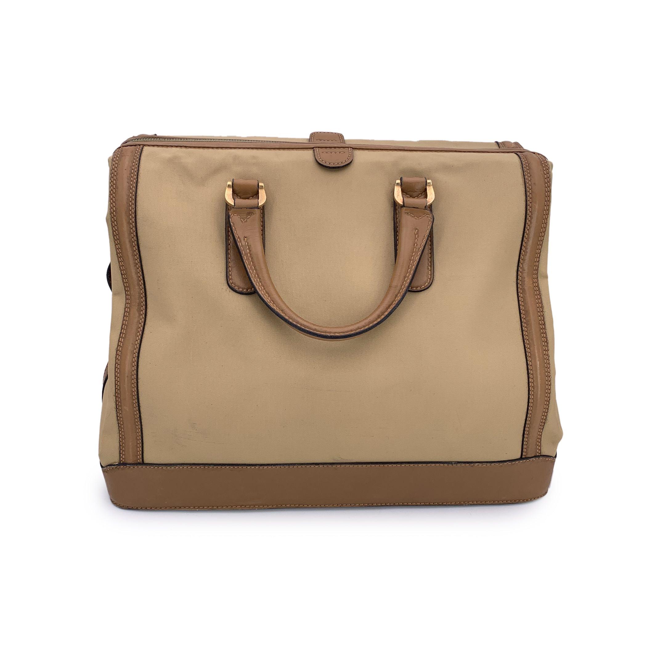 Beige Sac de voyage de week-end Gucci Vintage By en toile et cuir en vente