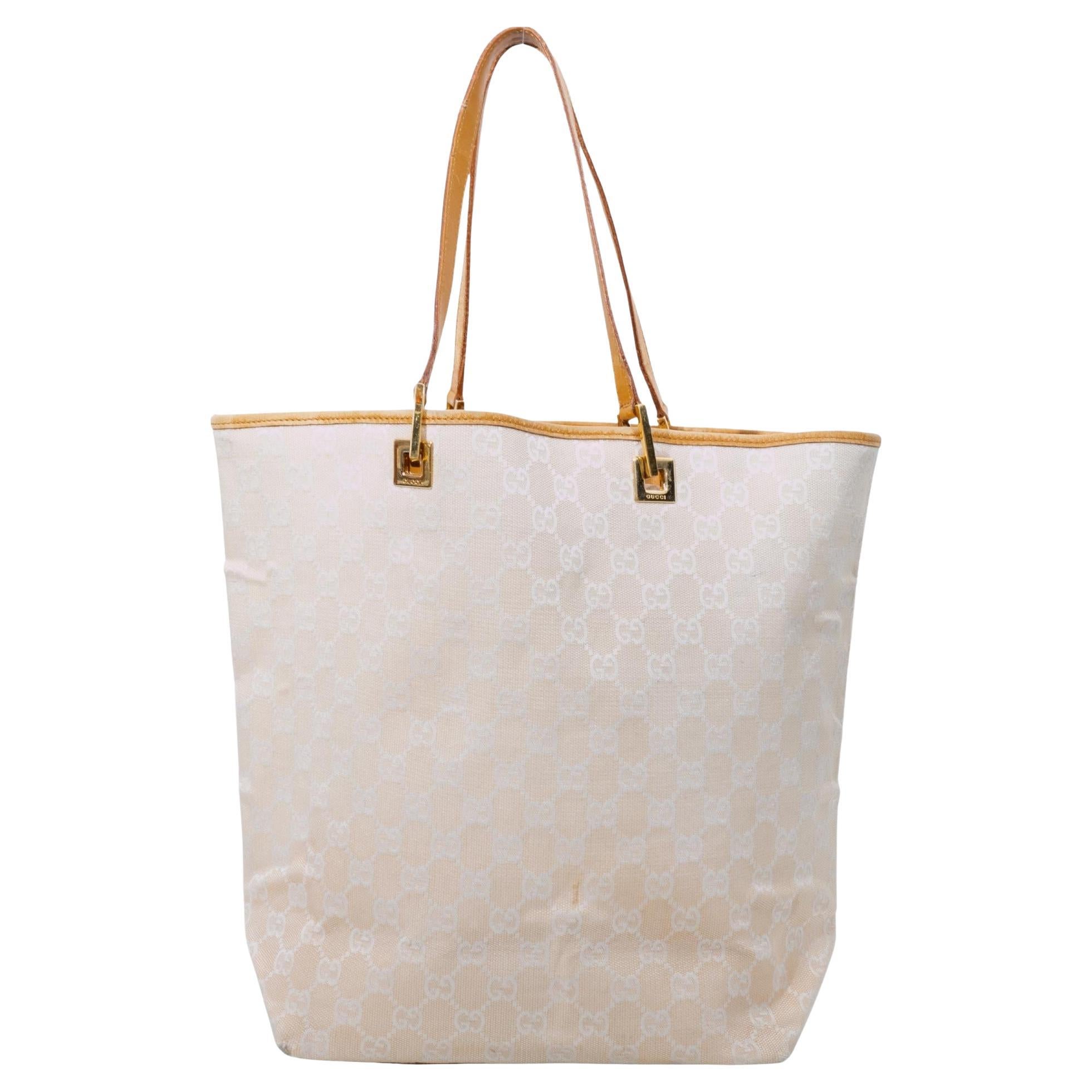 Gucci Vintage Beige Canvas GG Monogram Tote