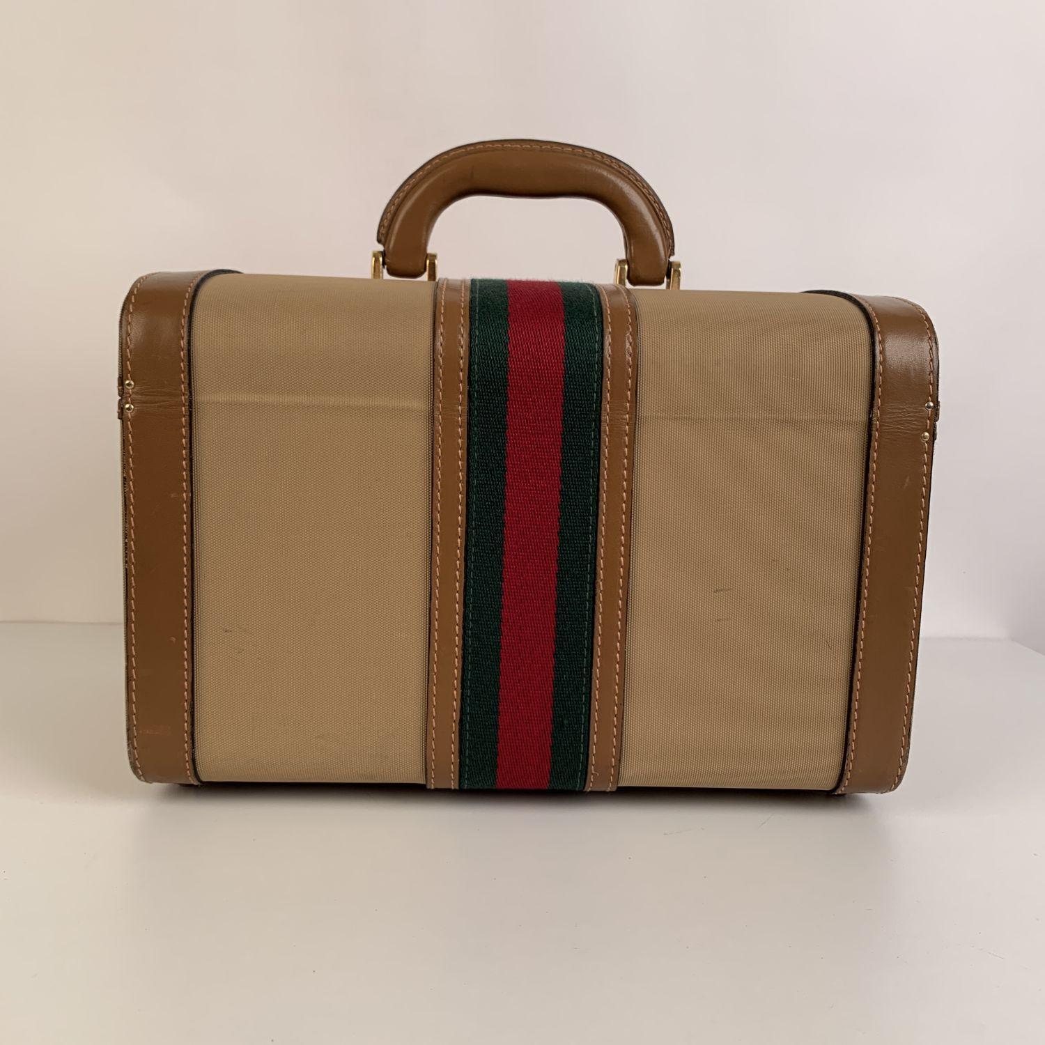 Gucci Vintage Beige Canvas Hard Train Case Beauty Bag 3