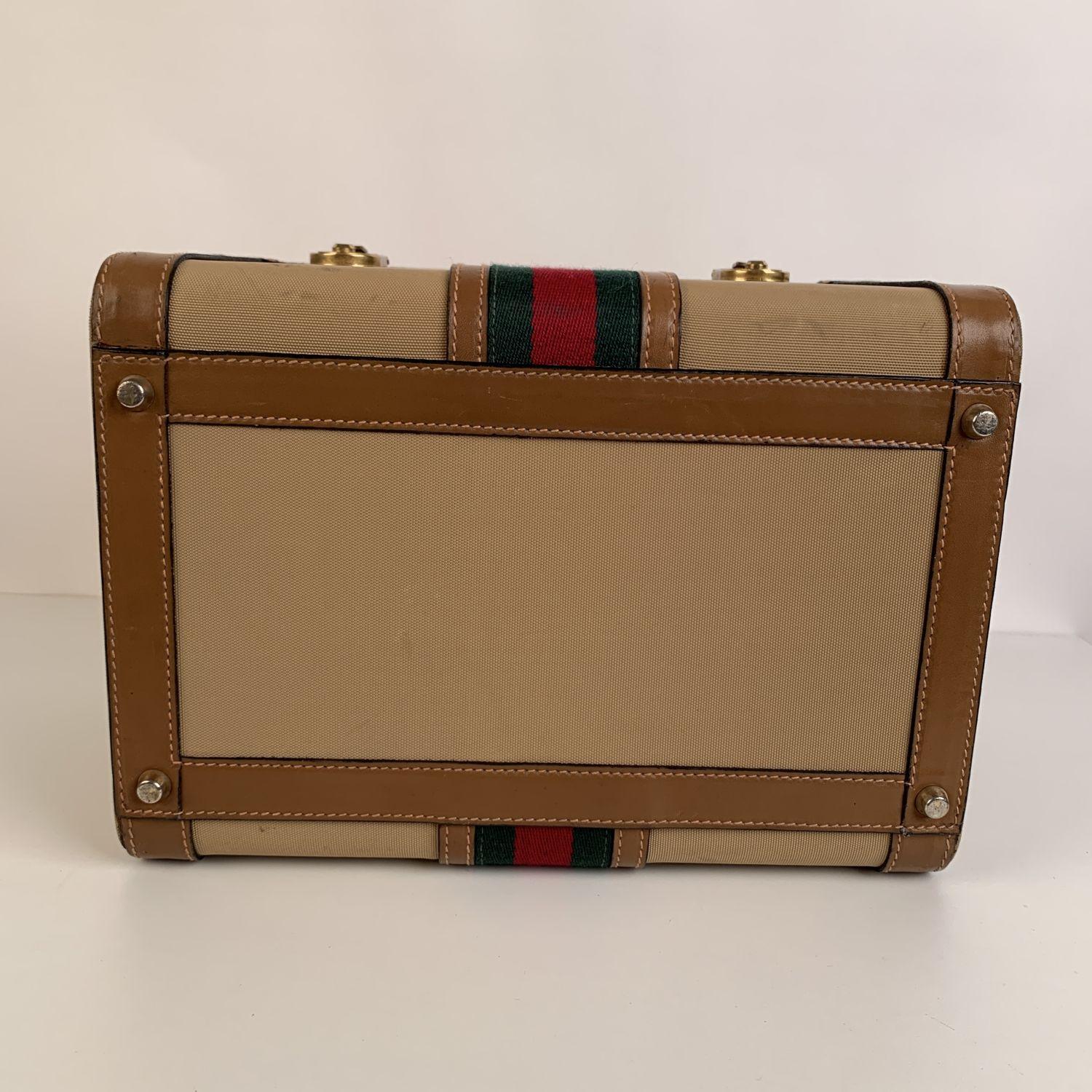 Gucci Vintage Beige Canvas Hard Train Case Beauty Bag 1