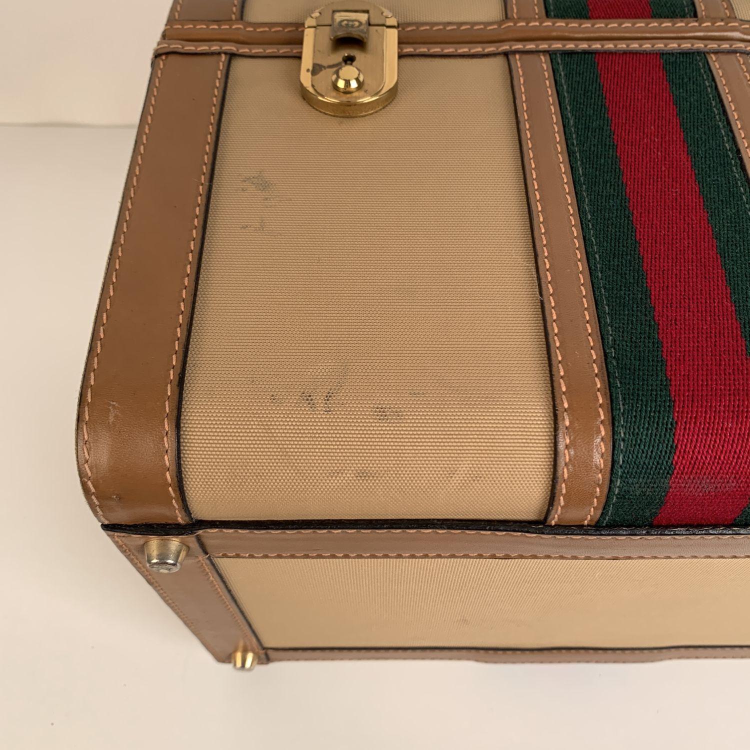 Gucci Vintage Beige Canvas Hard Train Case Beauty Bag 2