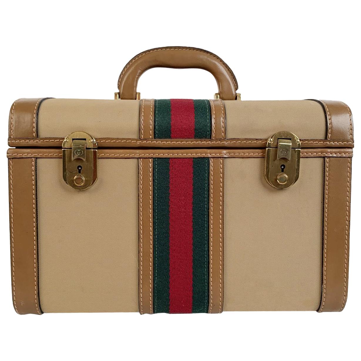 Gucci Vintage Beige Canvas Hard Train Case Beauty Bag