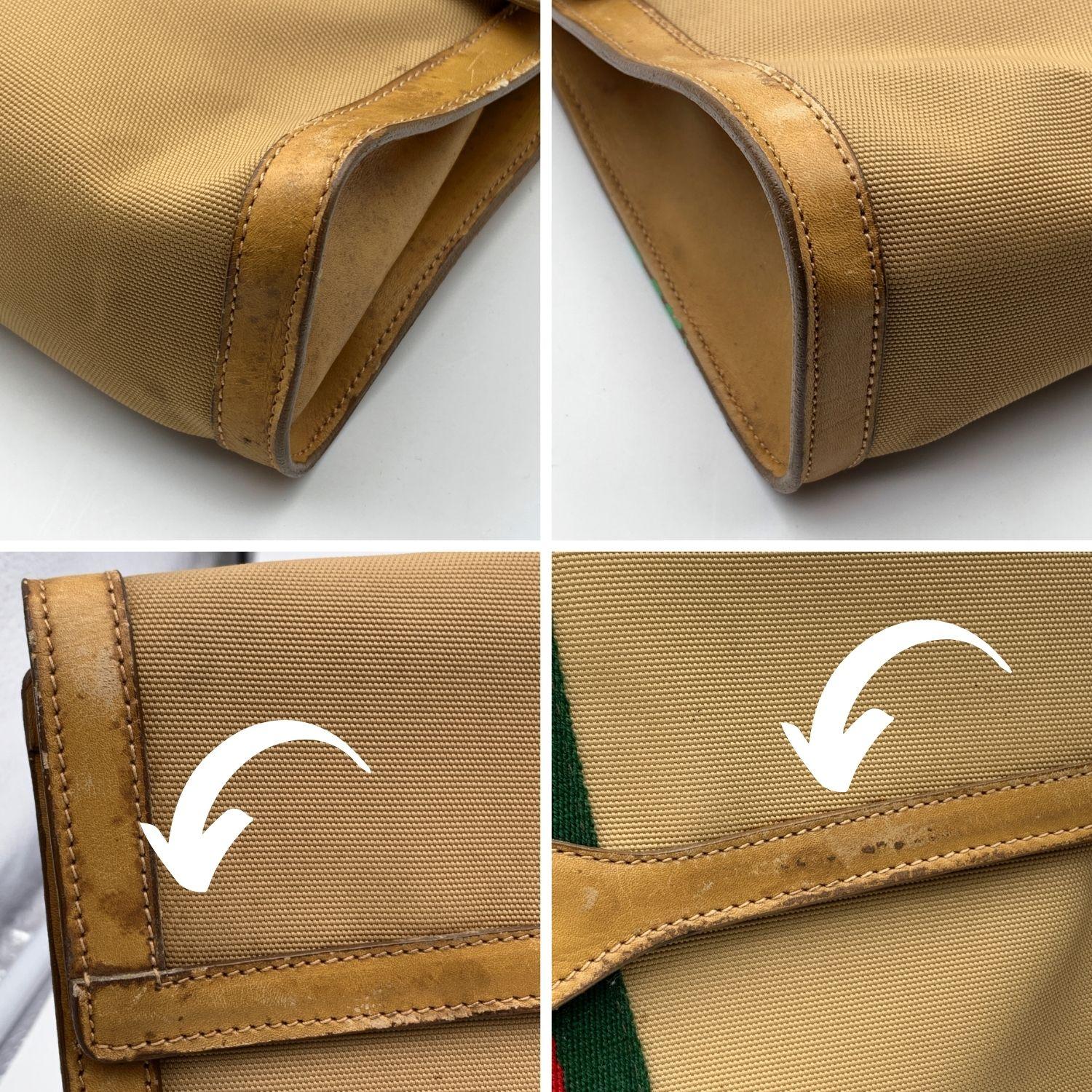 Gucci Vintage Beige Canvas Web Flap Cosmetic Bag Clutch Handbag 1