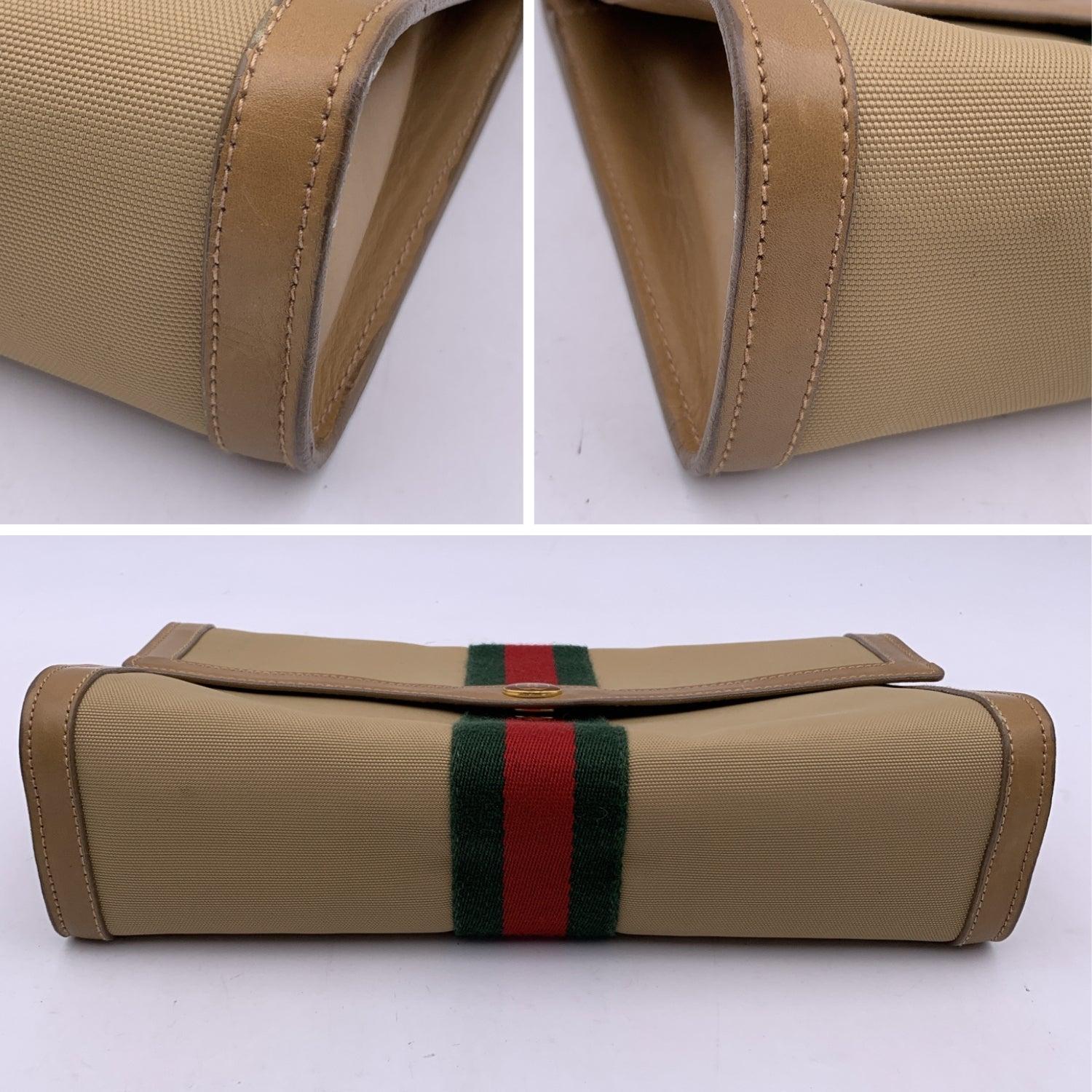 Gucci Vintage Beige Canvas Web Ophidia Cosmetic Bag Clutch Handbag 2