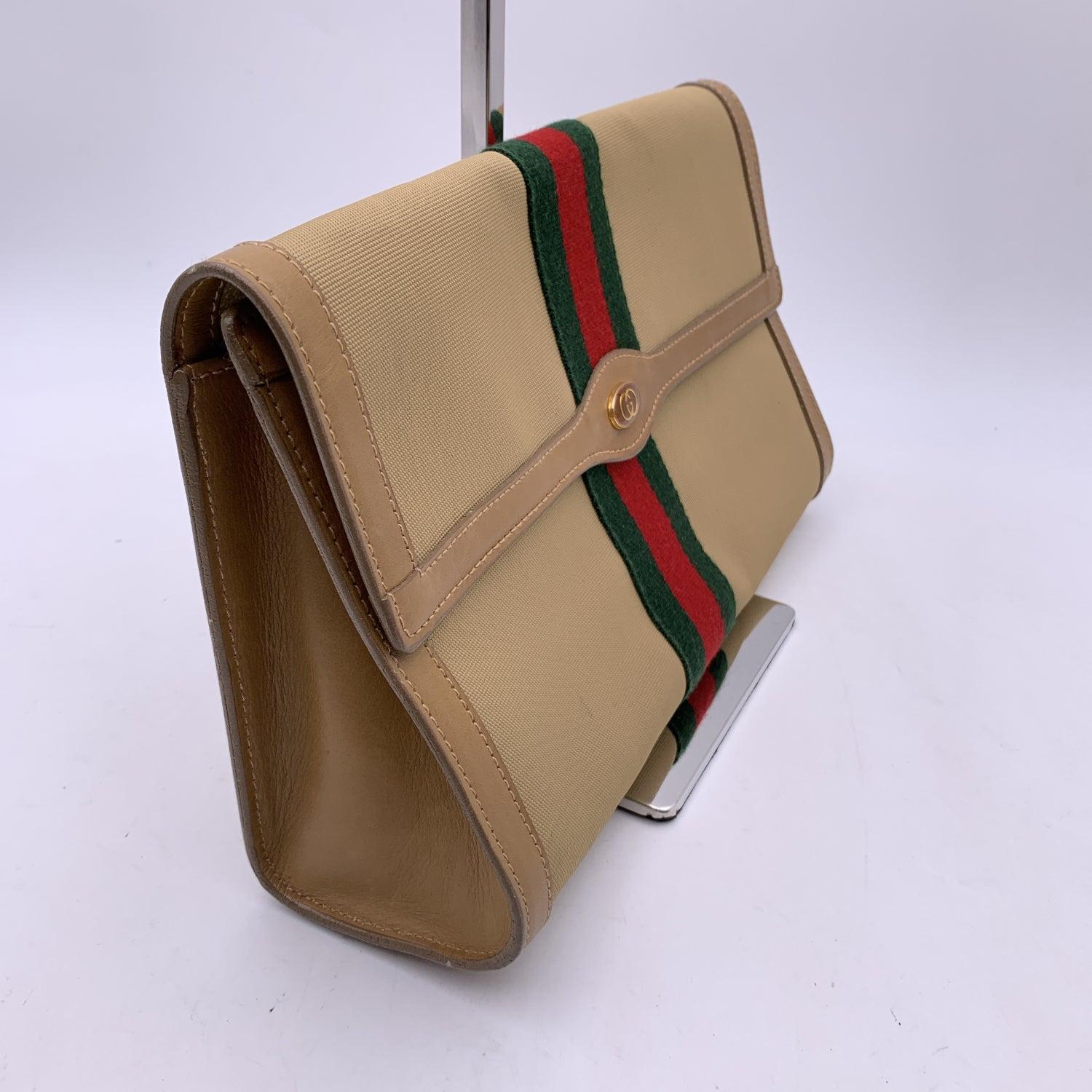 Gucci Vintage Beige Canvas Web Ophidia Cosmetic Bag Clutch Handbag 4