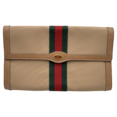 Gucci Retro Beige Canvas Web Ophidia Cosmetic Bag Clutch Handbag