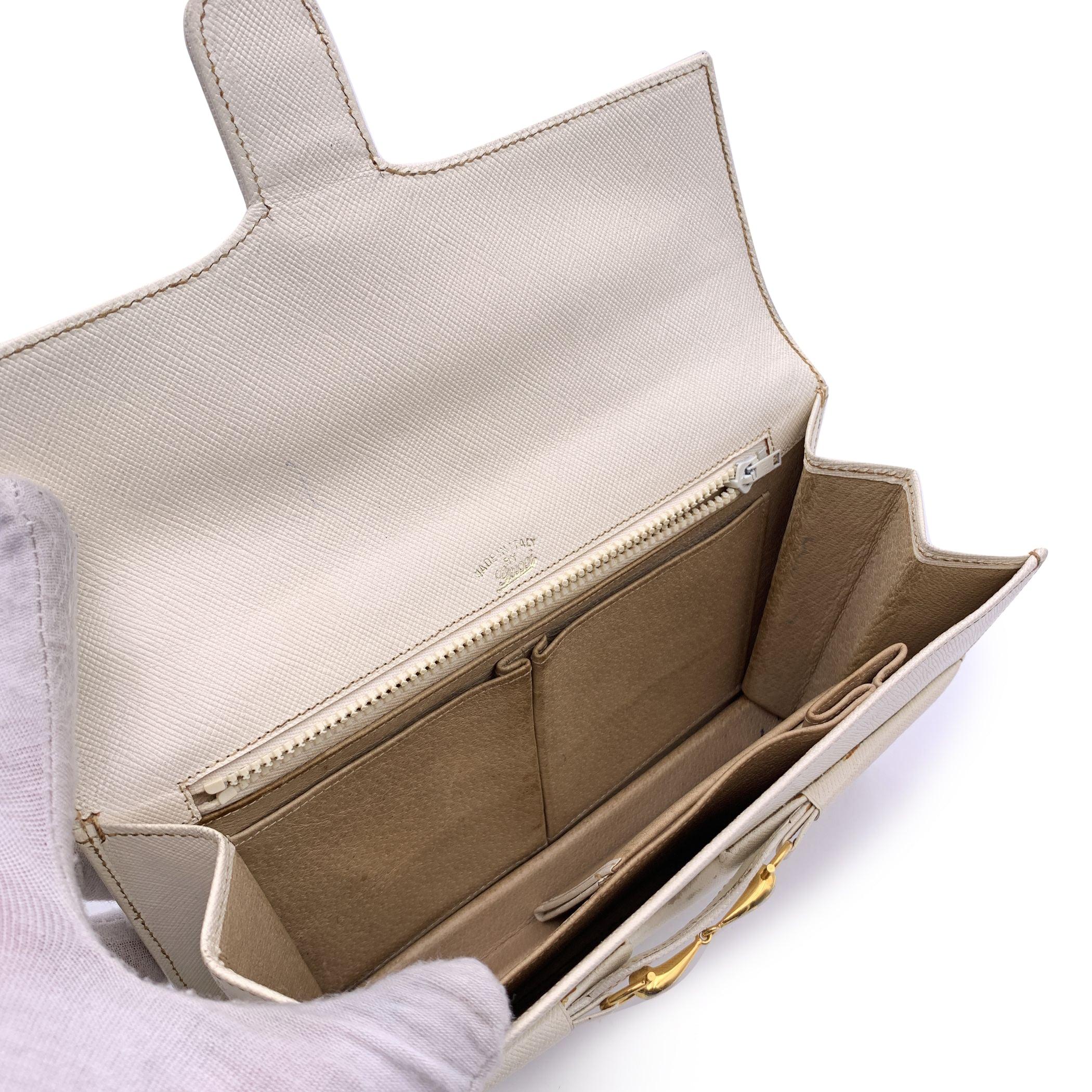 Gucci Vintage Beige Cream Leather Horsebit Clutch Pochette Bag 1