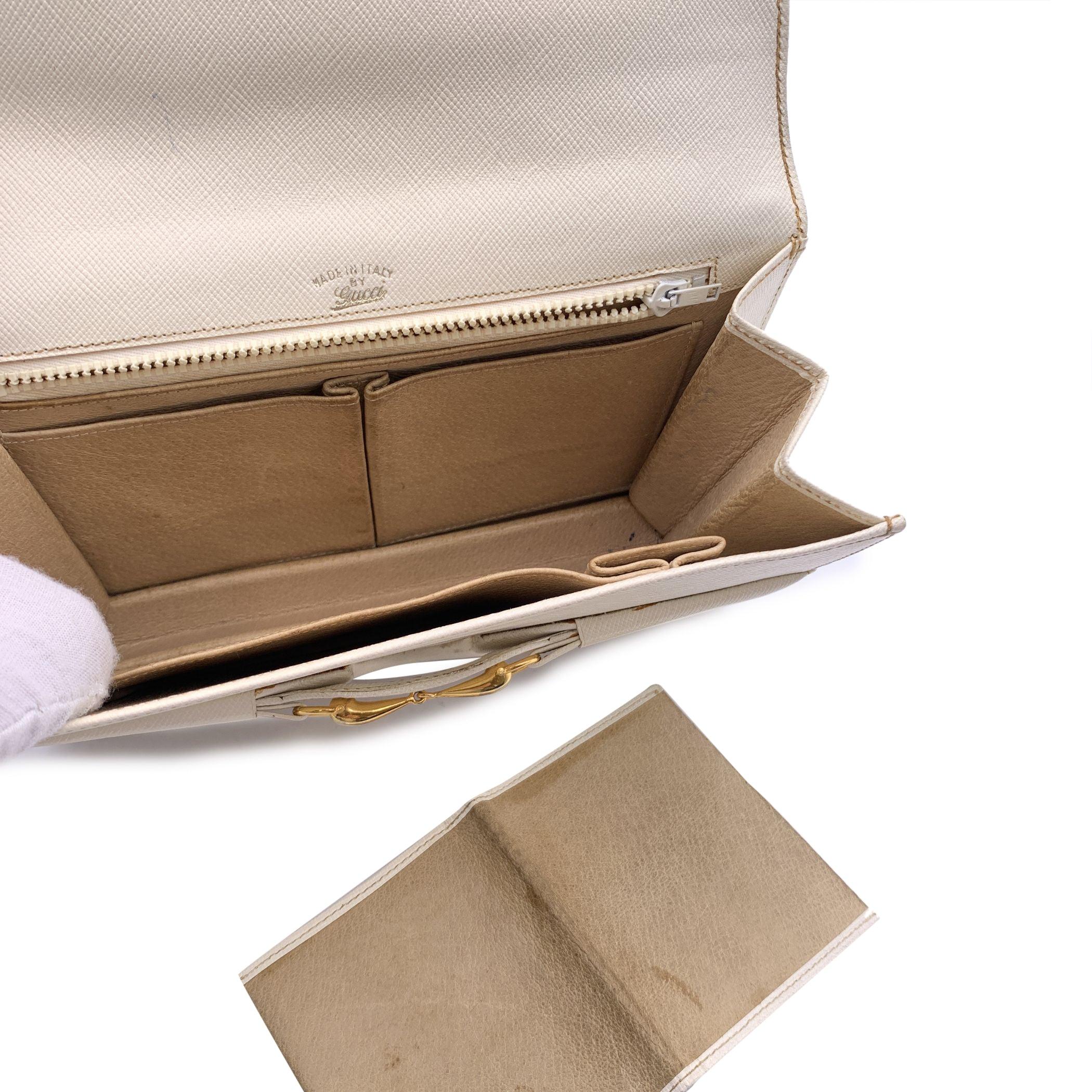 Gucci Vintage Beige Cream Leather Horsebit Clutch Pochette Bag 4