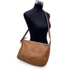 Gucci Vintage Beige Embossed Leather Shoulder Bag with Bamboo