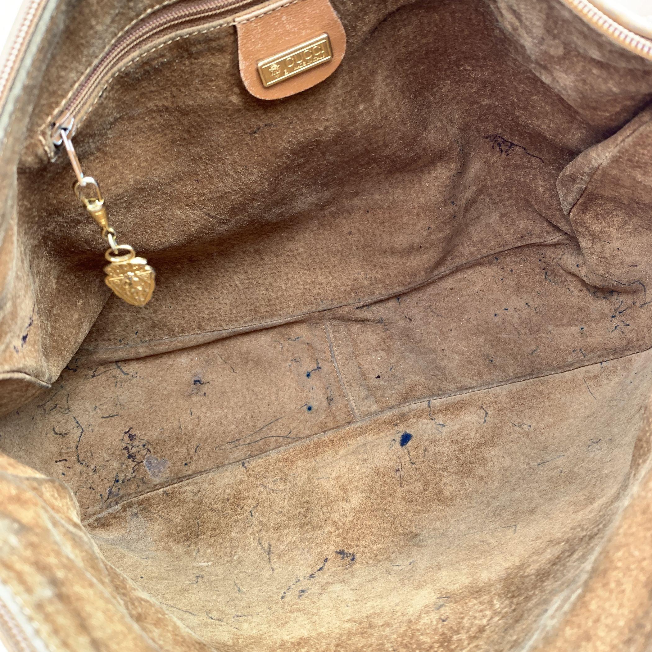 Gucci Vintage Beige Embossed Leather Shoulder Bag with Bamboo 1