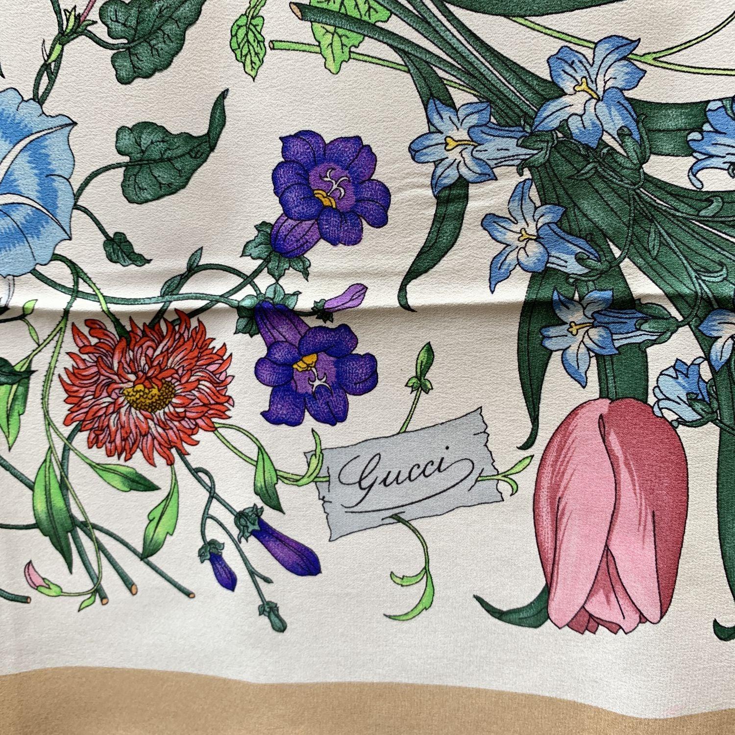 Gucci Vintage Beige Floral Silk Scarf Flora 1966 Accornero 3