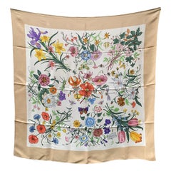 Gucci Vintage Beige Floral Silk Scarf Flora 1966 Accornero