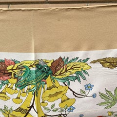 Gucci Vintage Beige Floral Silk Scarf Funghi Mushrooms 1967 Accornero