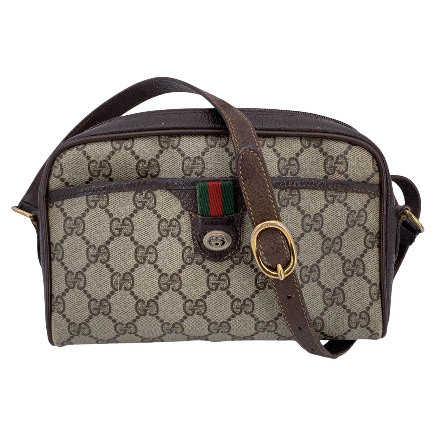 Gucci Vintage Beige GG Monogram Canvas Messenger Crossbody Bag