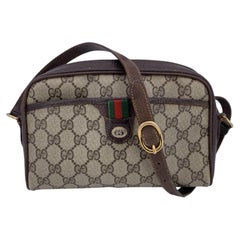 Gucci Vintage Beige GG Monogram Canvas Messenger Crossbody Bag