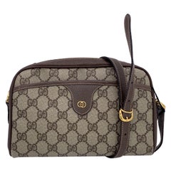 Gucci Vintage Beige GG Monogram Canvas Messenger Crossbody Bag