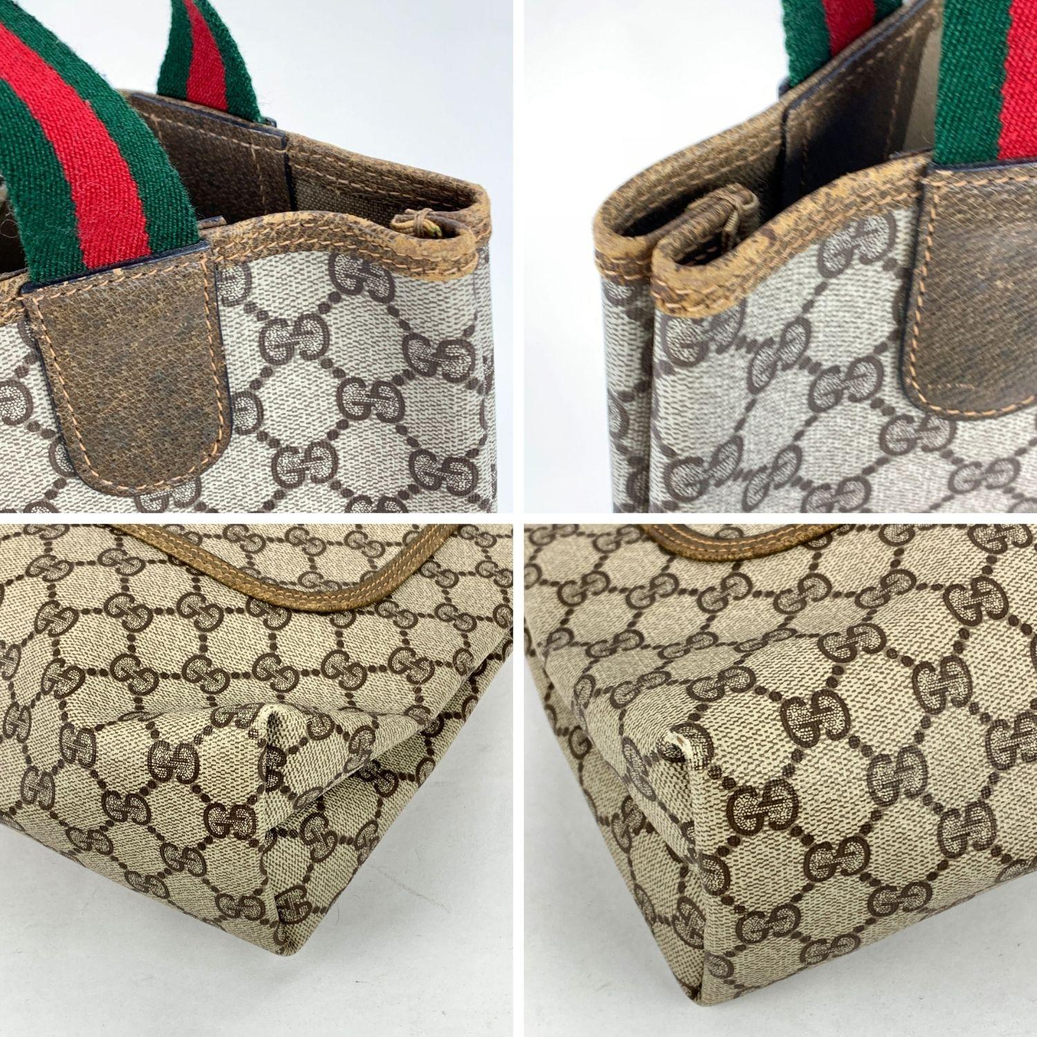 Gucci Vintage Beige GG Monogram Canvas Shopping Bag Tote In Excellent Condition In Rome, Rome