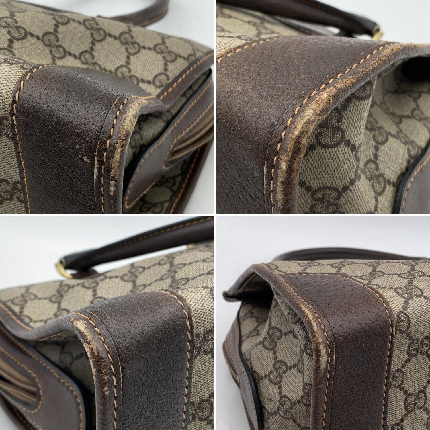 Gucci Vintage Beige GG Monogram Canvas Tote Satchel Handbag 1