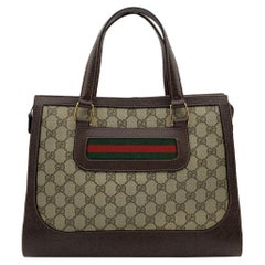 Gucci Vintage Beige GG Monogram Canvas Tote Satchel Handbag