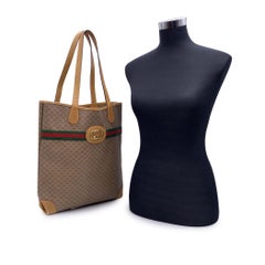 Gucci Vintage Beige GG Monogram Canvas Tote Shopping Bag Stripes