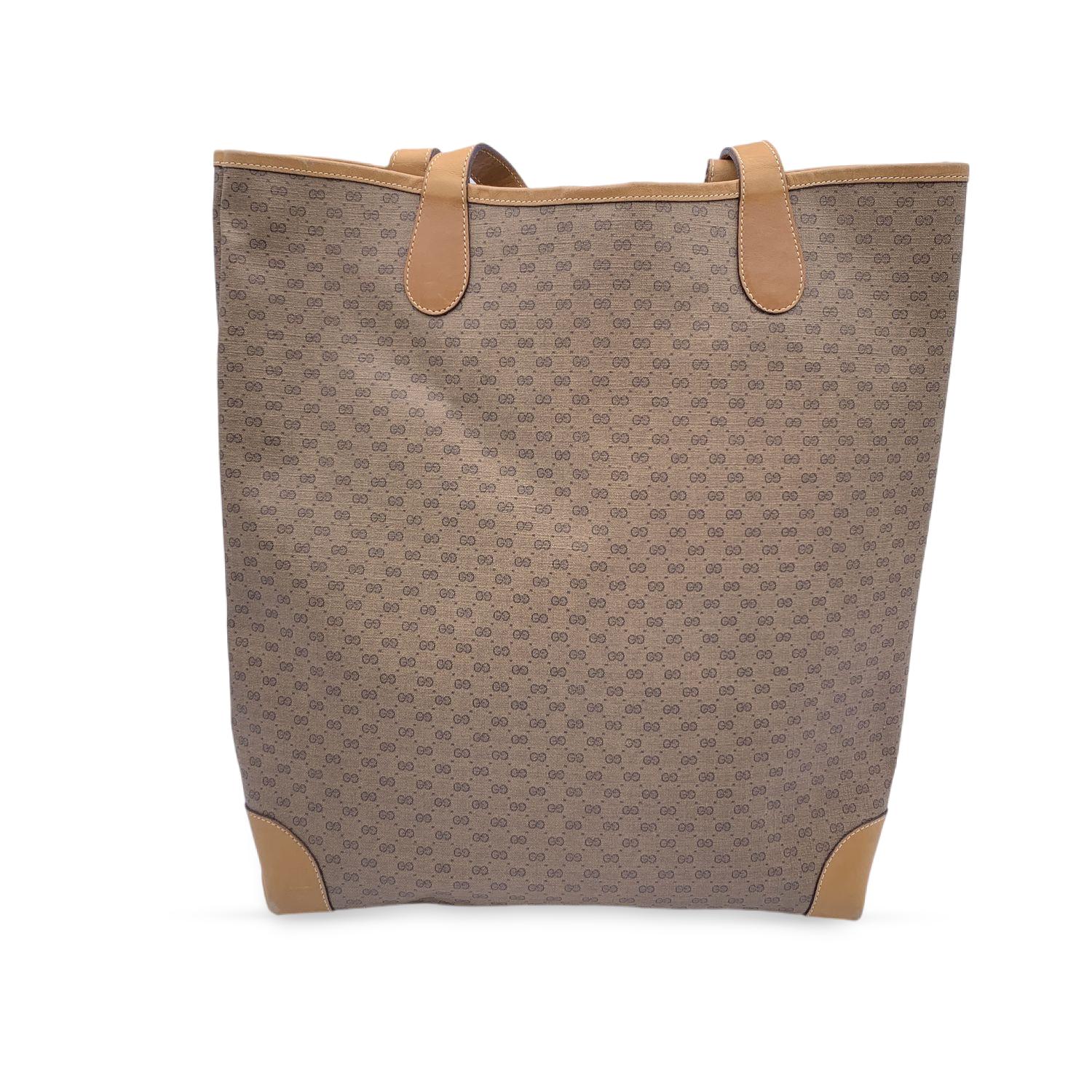 Gucci Vintage Beige GG Monogram Canvas Tote Shopping Bag Stripes In Good Condition For Sale In Rome, Rome