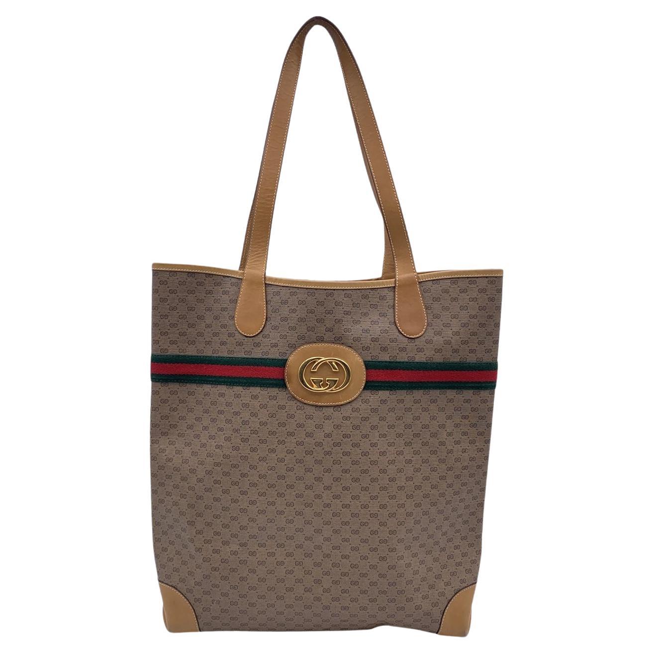 Authentic GUCCI GG Canvas Leather Sherry Line Doctors Bag Hand Bag Brown  Ivory