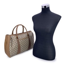 Gucci Vintage Beige GG Monogram Canvas Web Duffle Travel Bag