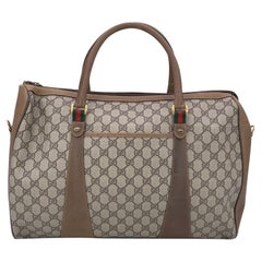 Gucci Vintage Beige GG Monogram Canvas Web Duffle Travel Bag