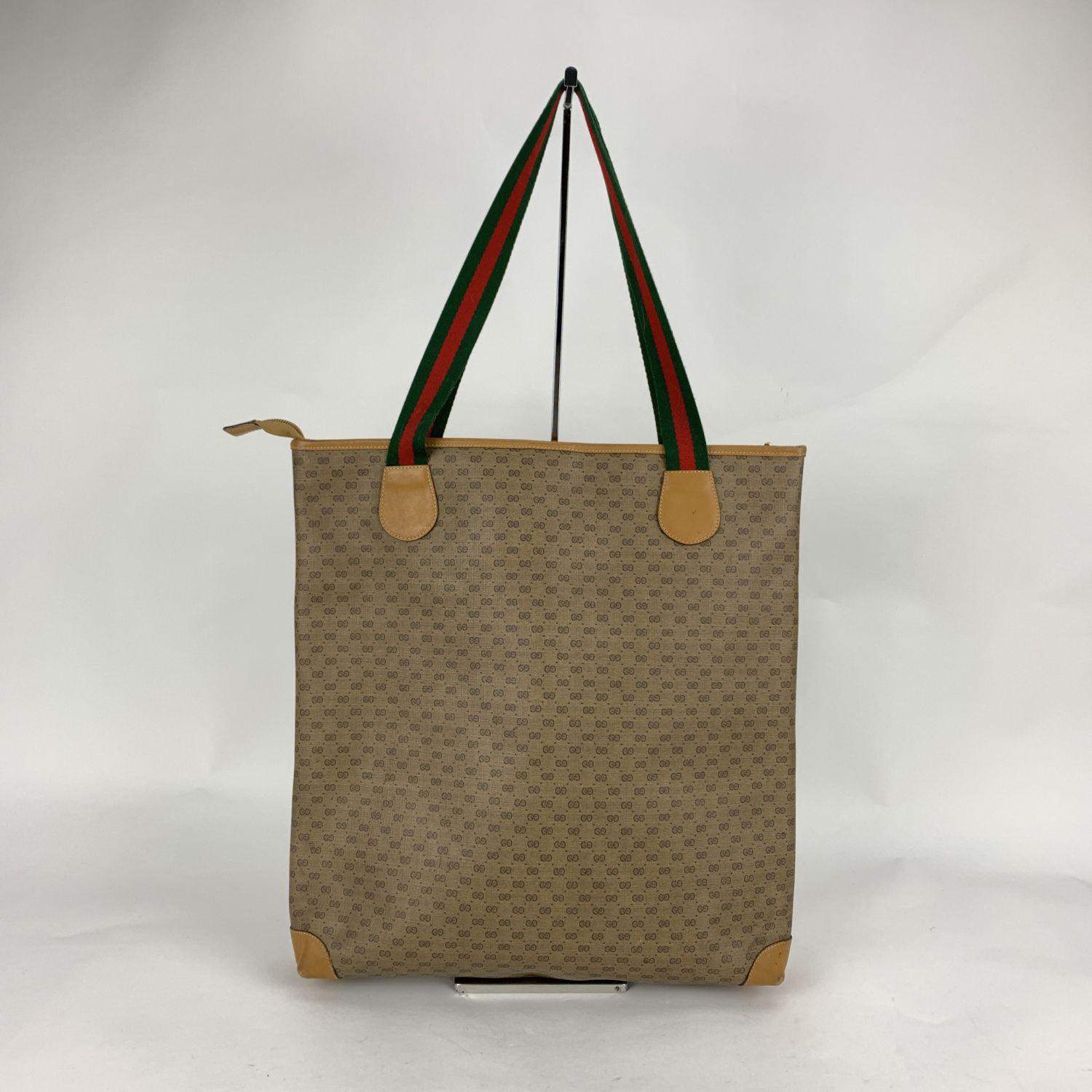 Gucci Vintage Beige GG Monogram Web Canvas  Tote Shopping Bag In Good Condition In Rome, Rome