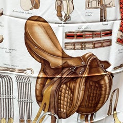 Gucci Vintage Beige Horse Saddle Equestrian Silk Scarf