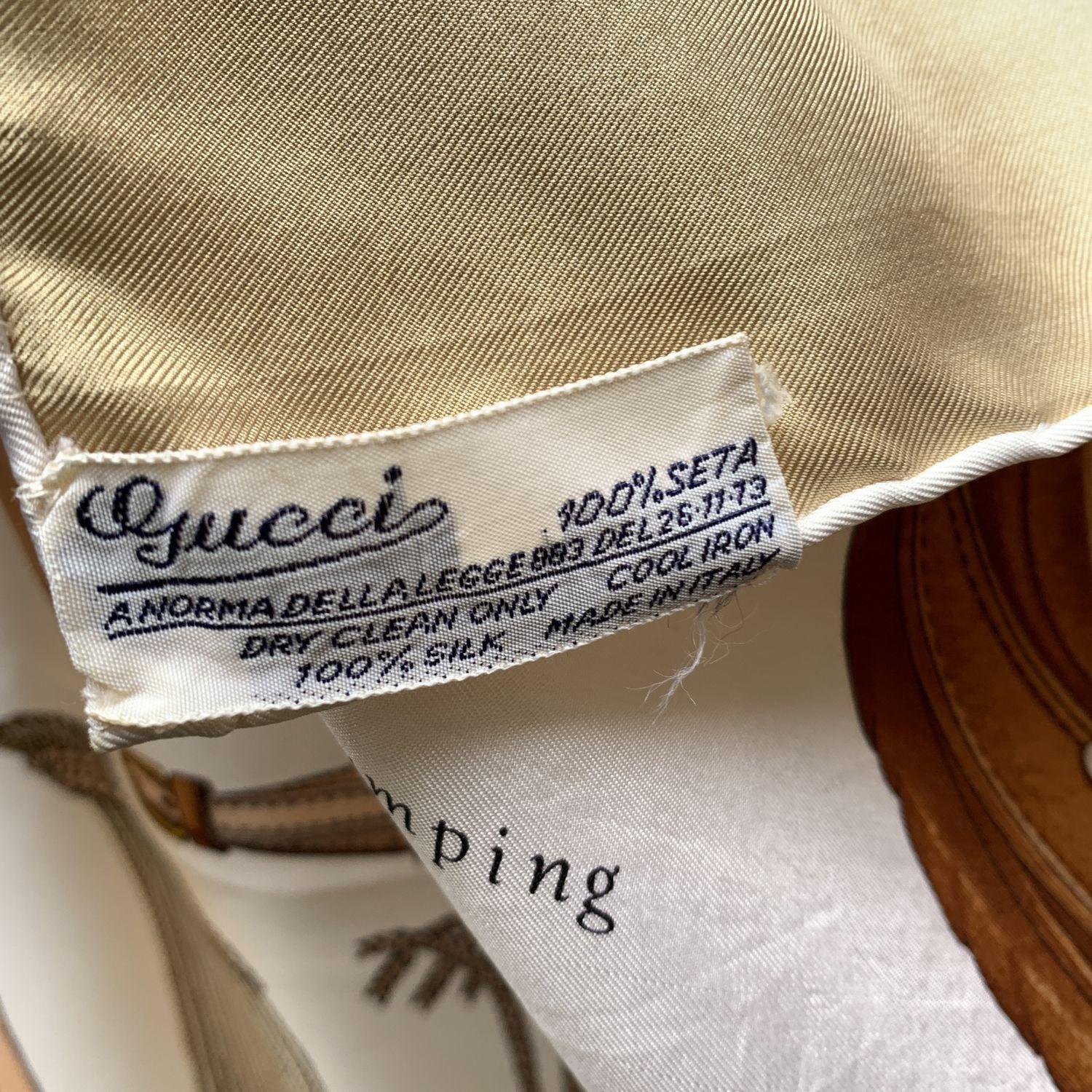 Women's Gucci Vintage Beige Horse Saddle Equestrian Silk Scarf